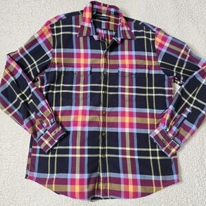 Lands' End Cotton Plaid Button Down Shirt Size L